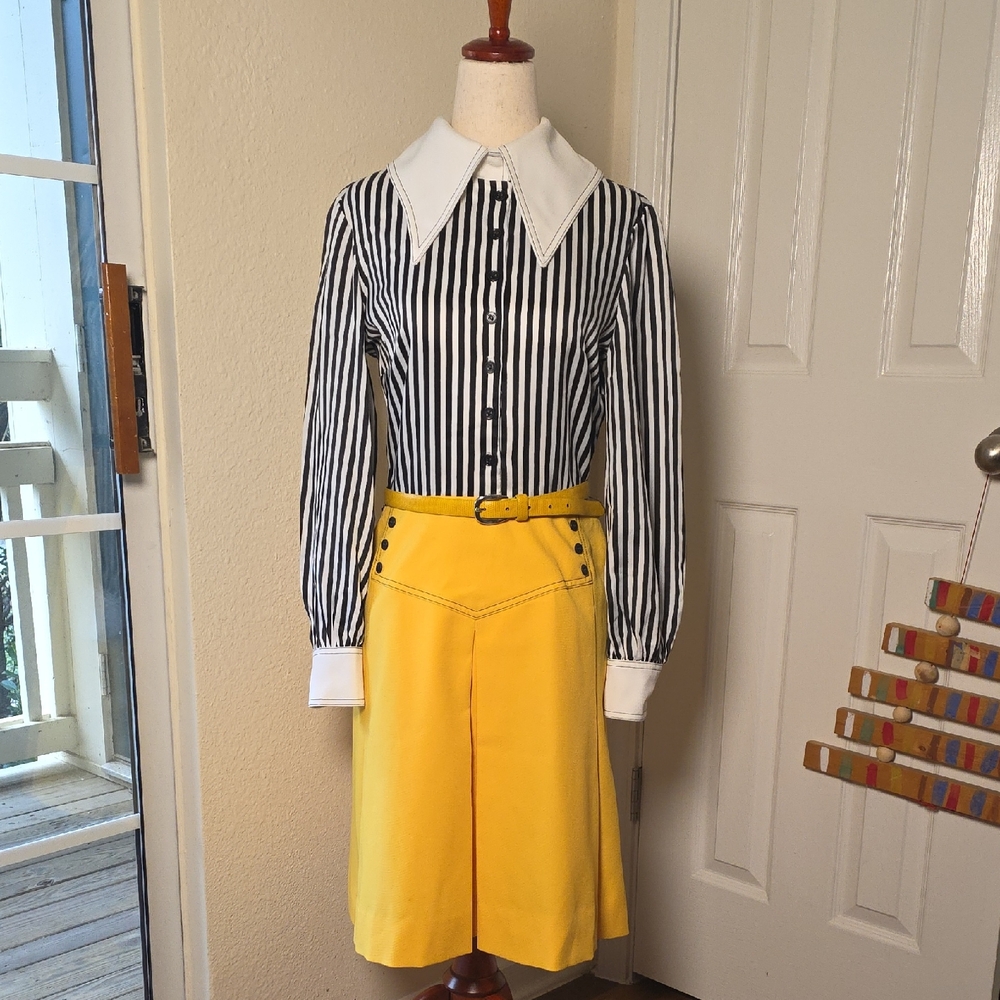Vintage 1960s 1970s Extreme Dagger Collar Pleated Dress